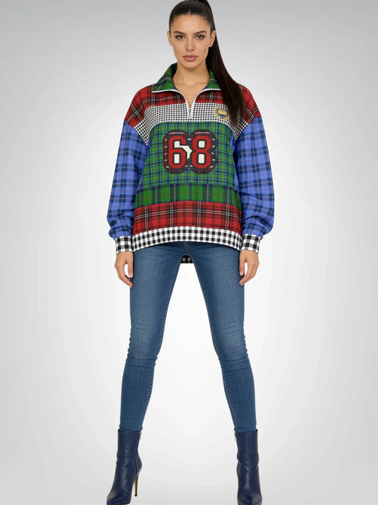 Crazy About Plaid in Patchwork Heavyweight Oversized Quarter Zip Sweatshirt