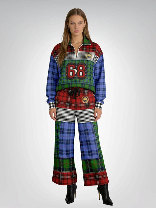 Crazy About Plaid in Patchwork Eco-Poly Wide Leg Pants