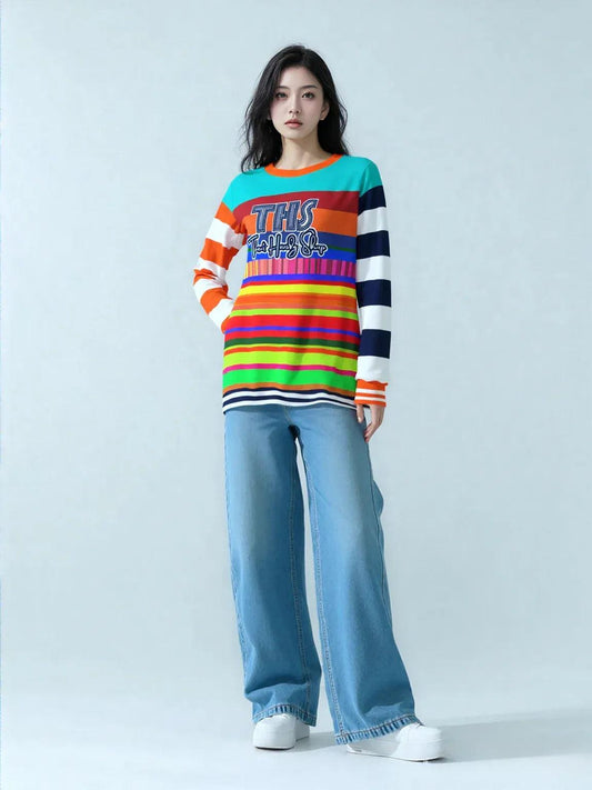 Crazy Dayglo Static Rugby Stripe THS Logo Unisex Sweatshirt (Gold Label)