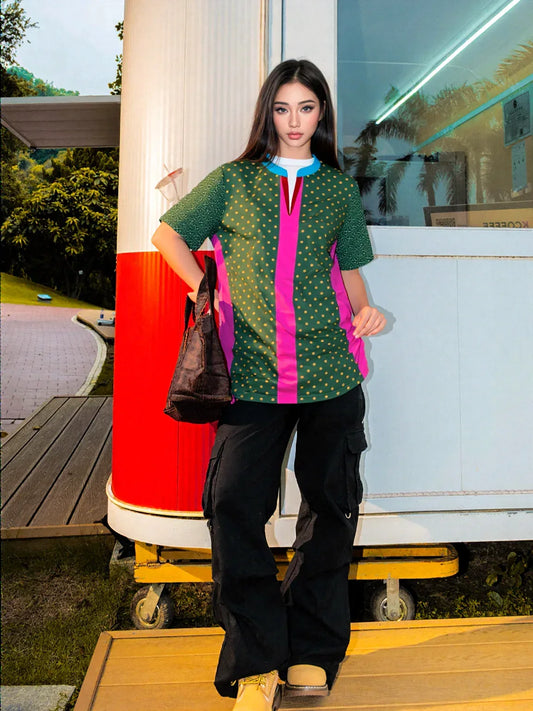 Criss Cross Golf in Green Mandarin Collar Ladies Golf Polo Jersey