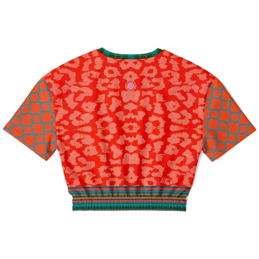 Zen Blossom in Orange and Green Asian Floral Eco-Poly Cropped Pullover