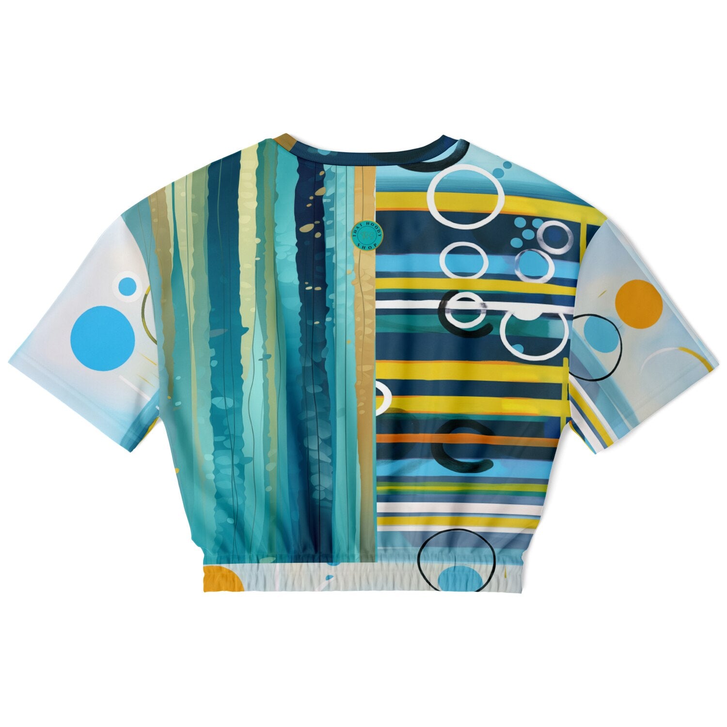 Greek Isles Blue Geometric Eco-Poly Short Sleeve Cropped Pullover