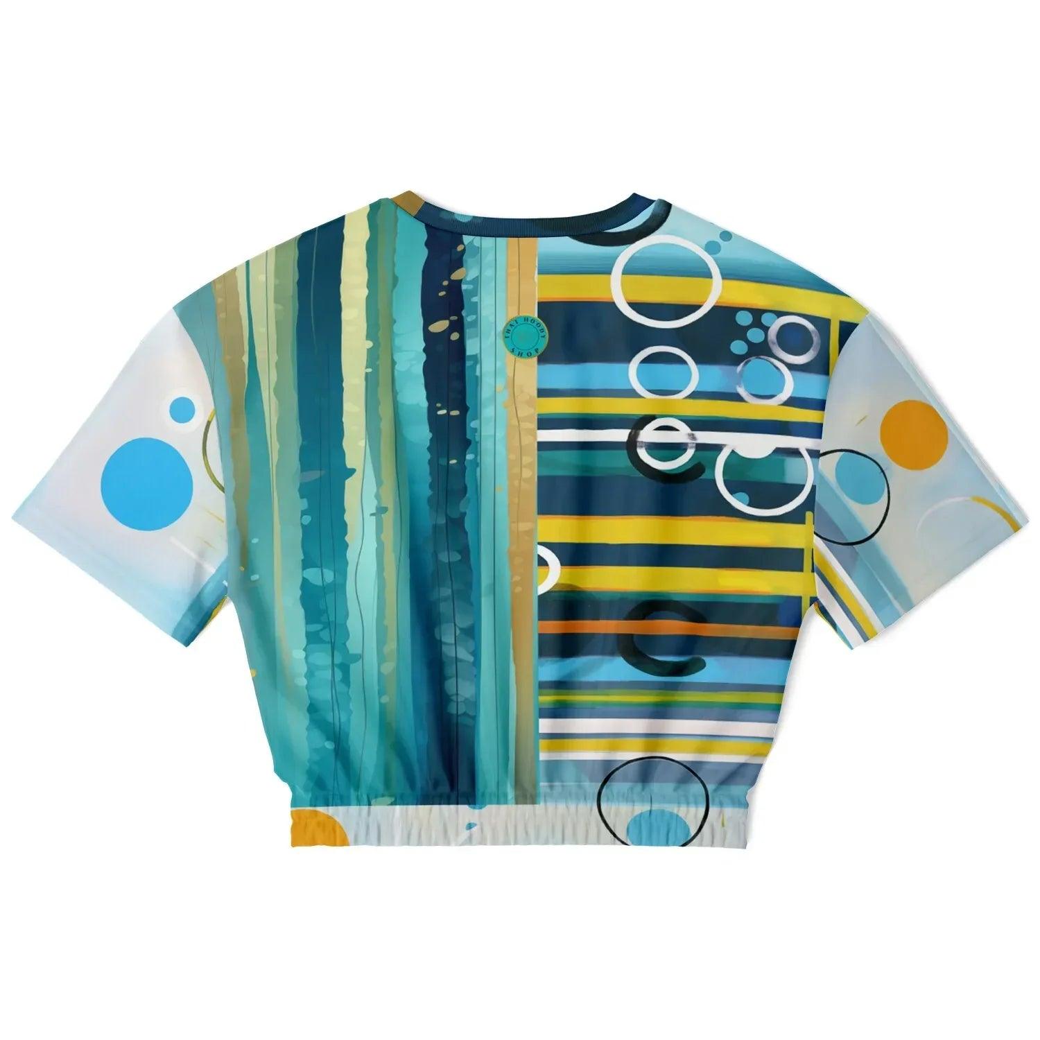 Greek Isles Blue Geometric Eco-Poly Short Sleeve Cropped Pullover