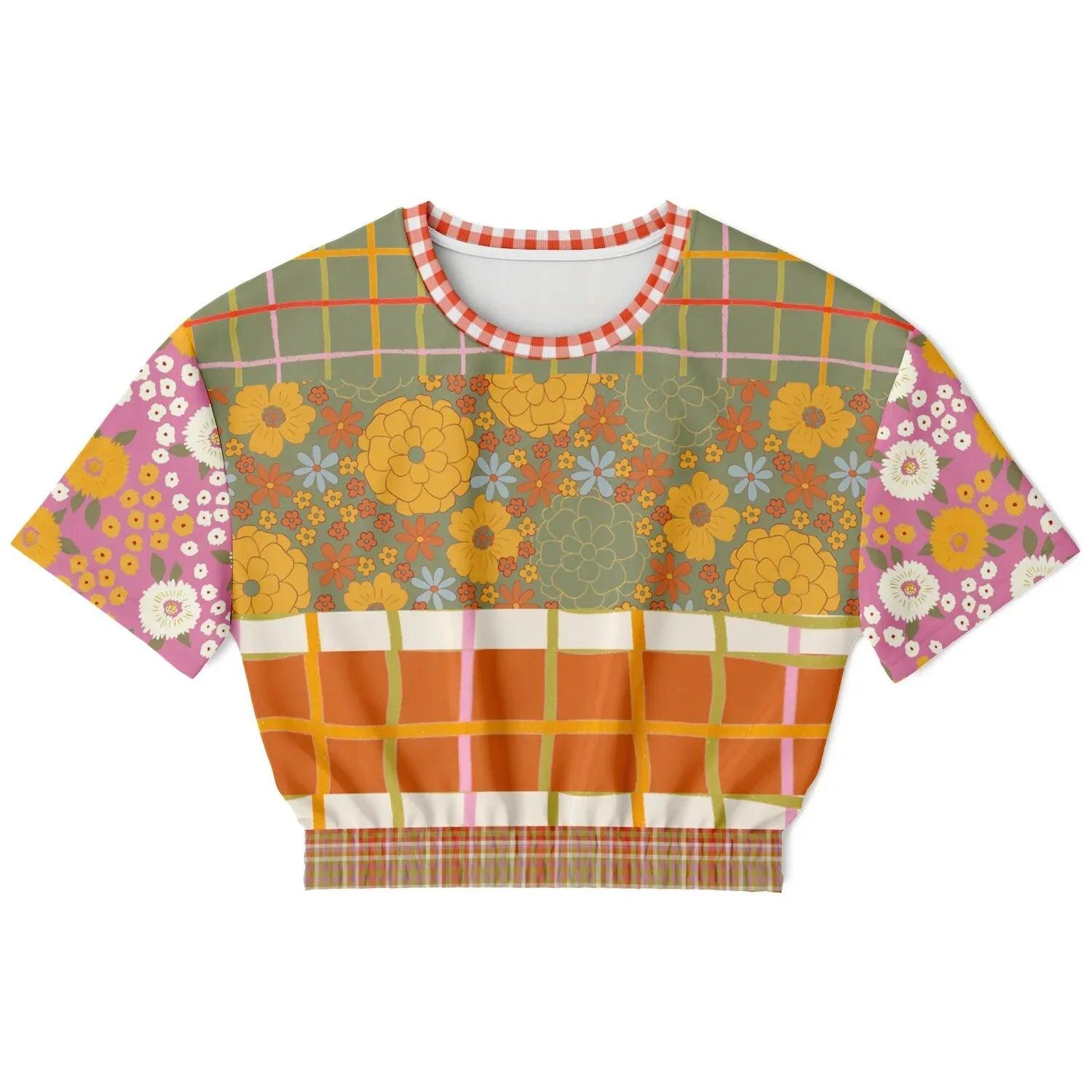Traipsing Through My Hippie Era Floral Fields Eco-Poly Short Sleeve Cropped Pullover
