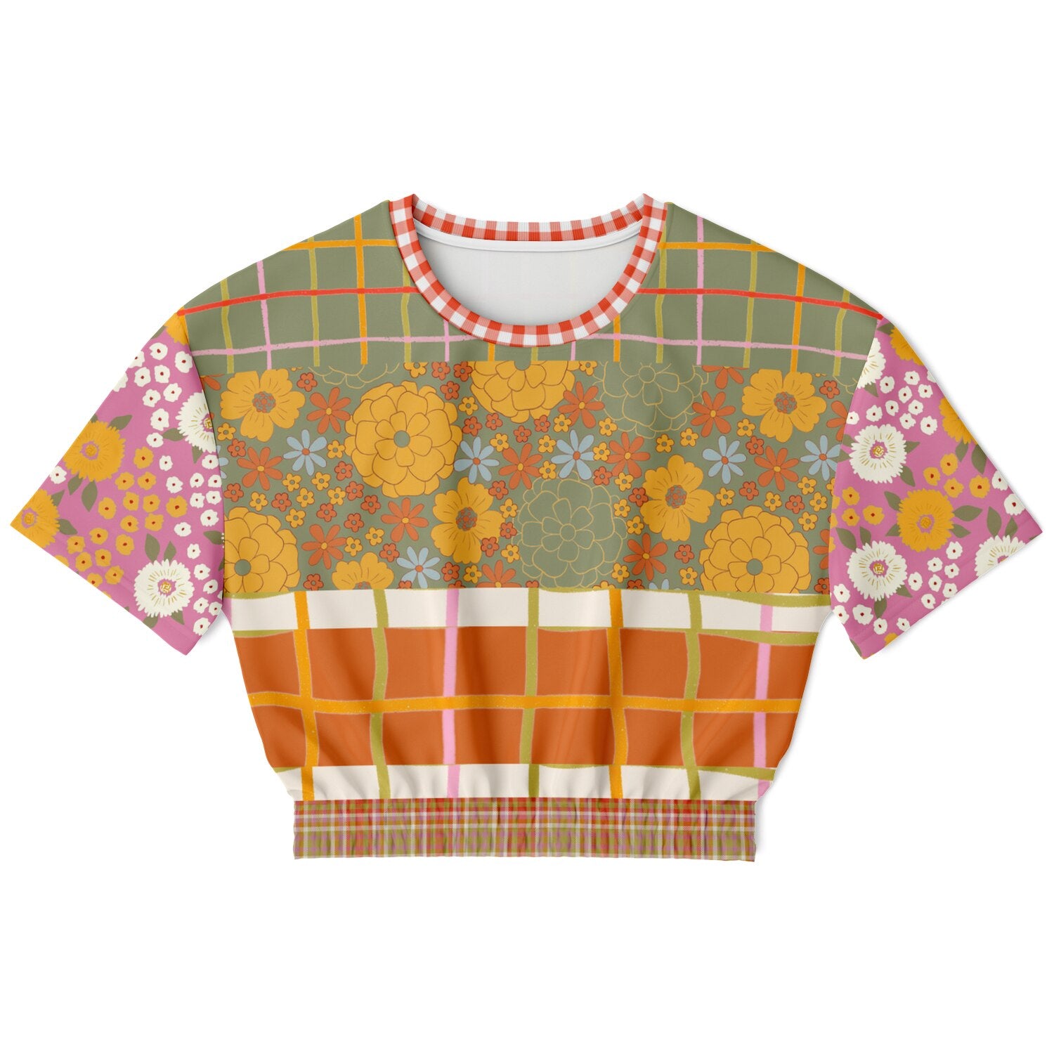 Traipsing Through My Hippie Era Floral Fields Eco-Poly Short Sleeve Cropped Pullover