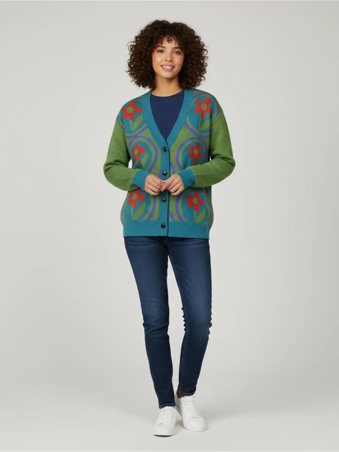 Daisies on Me in Green Knitted Cardigan