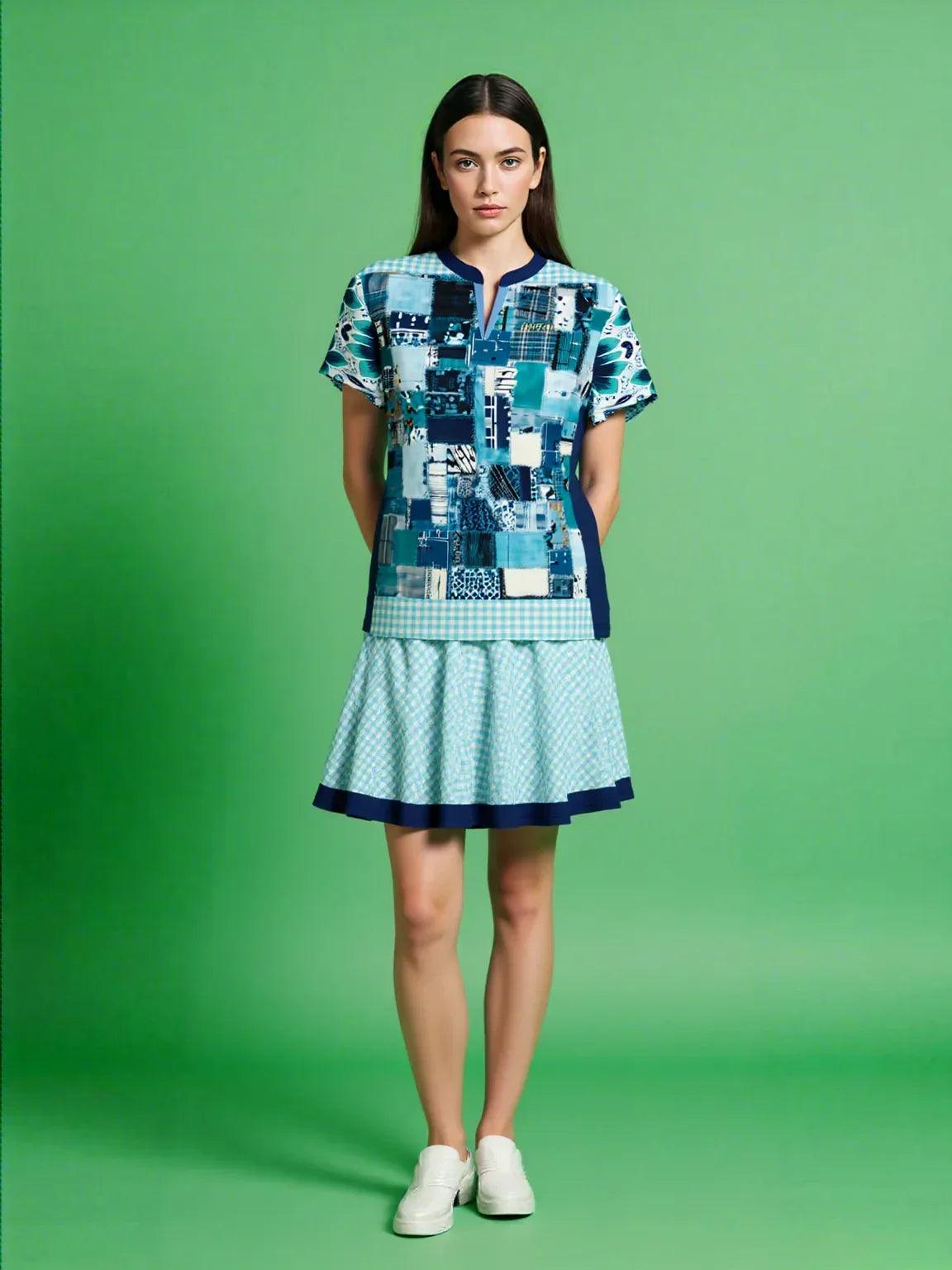 Blue Gingham Train to Georgia Skater-Style Golf Skirt