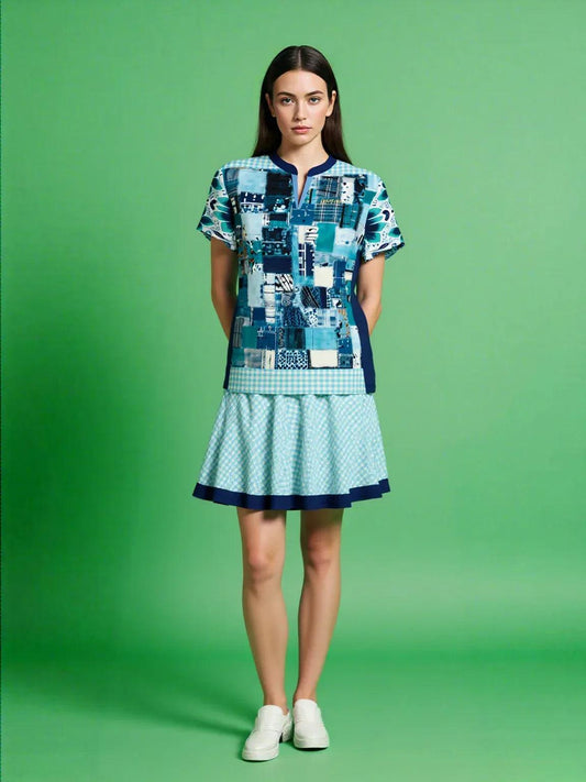 Blue Gingham Train to Georgia Skater-Style Golf Skirt