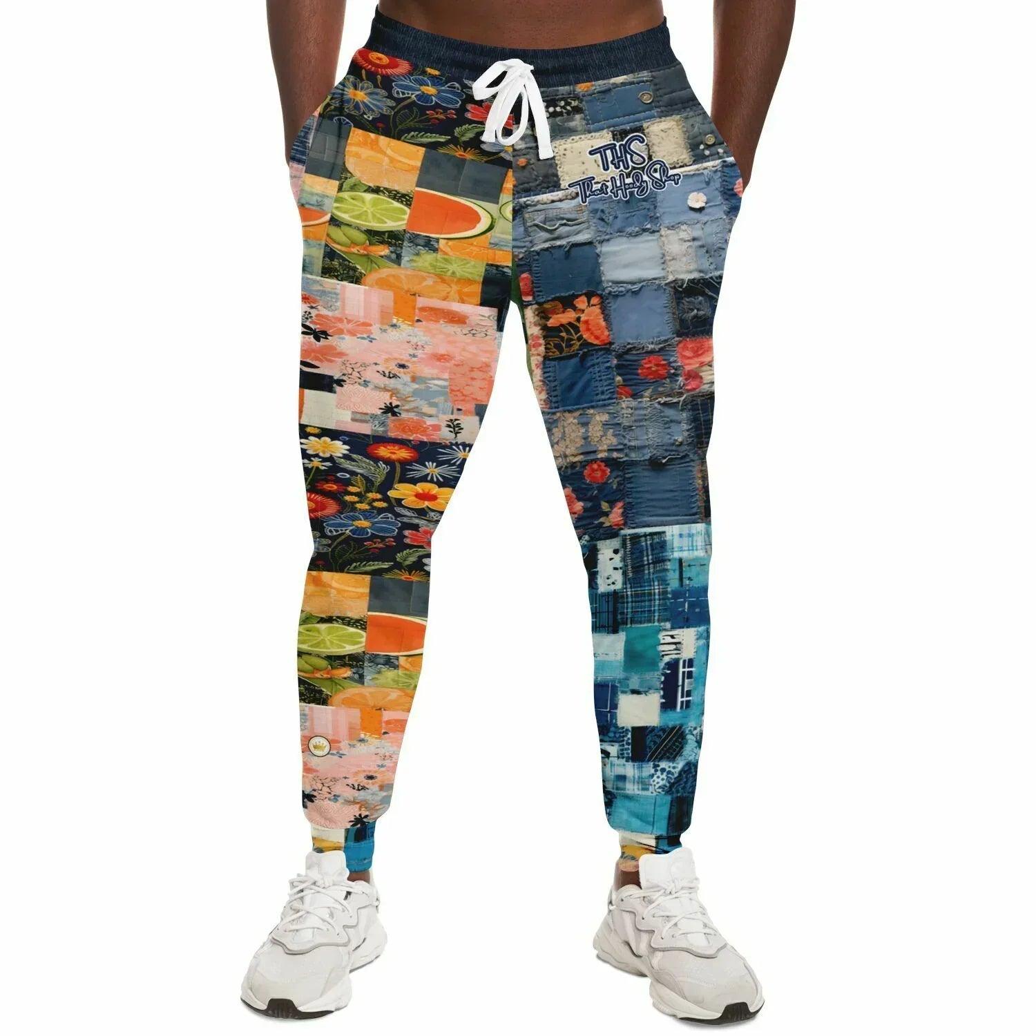 Devine Feminine Denim Patchwork Print Eco-Poly Unisex Joggers