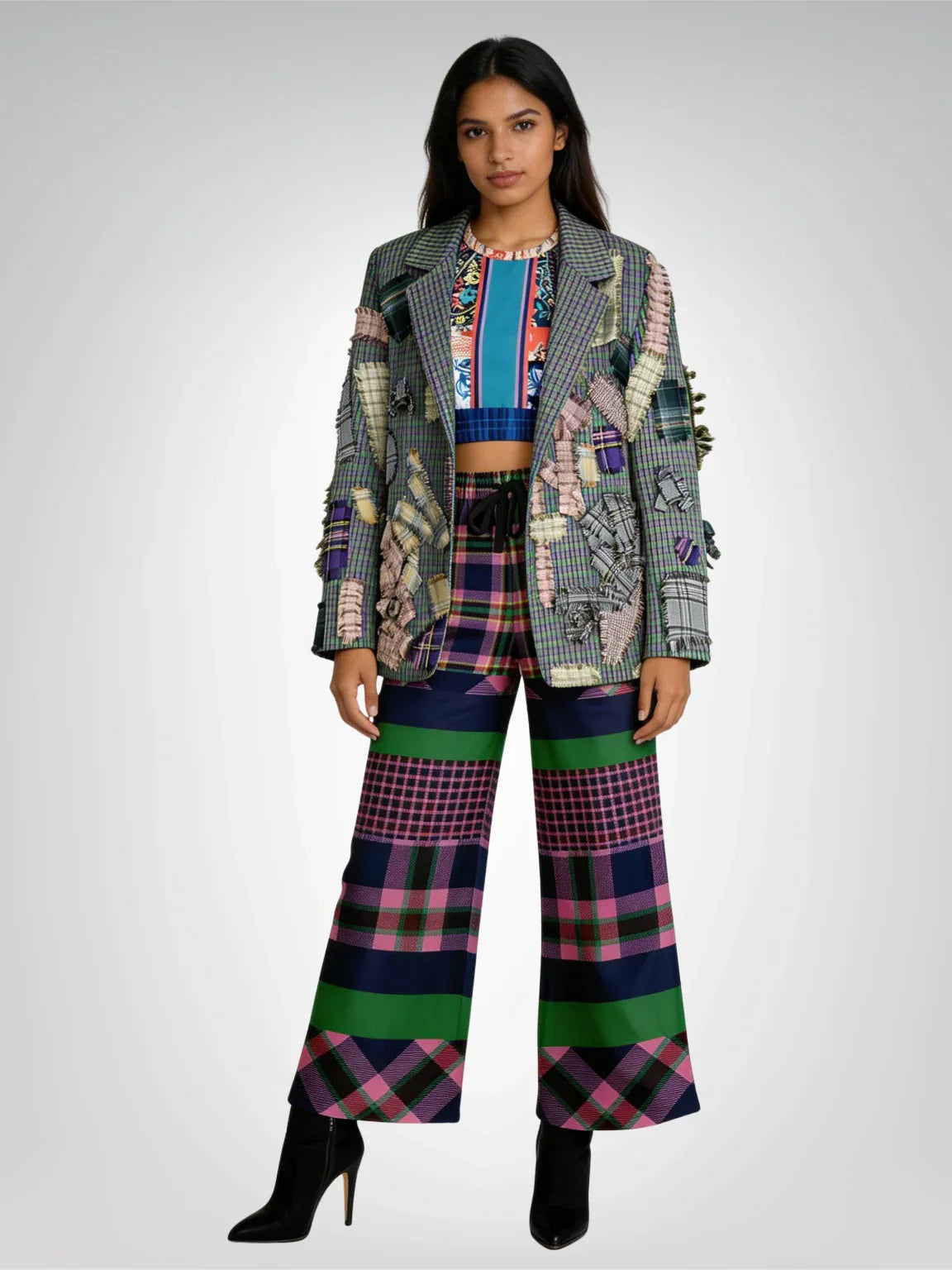 Purple Passion Plaid Rugby Stripe Eco-Poly Wide Leg Pants