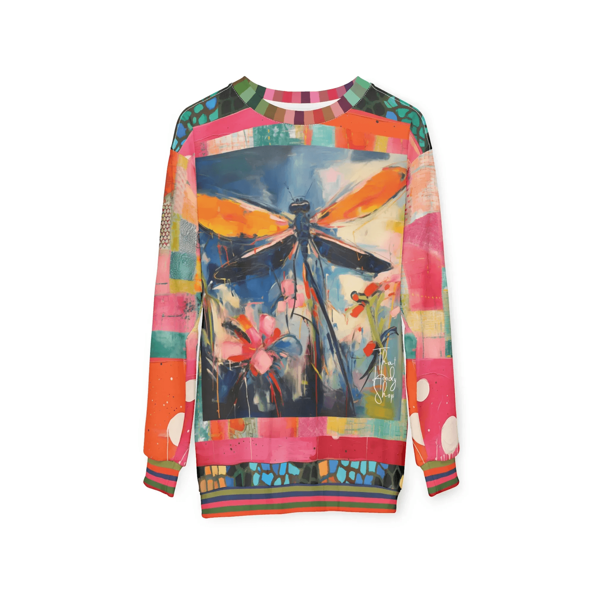 Dragonfly in Garden Floral Print Unisex Sweatshirt (Gold Label)