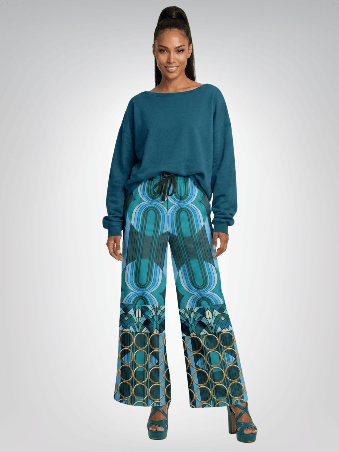 Dreaming of the 70s in Retro Links Eco-Poly Wide Leg Pants