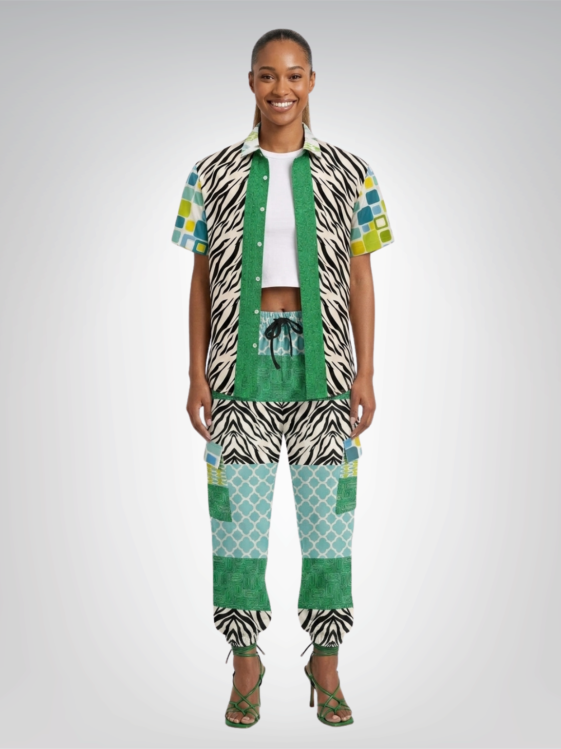 Dynamic Blue and Zebra Eco-Poly Cargo Joggers