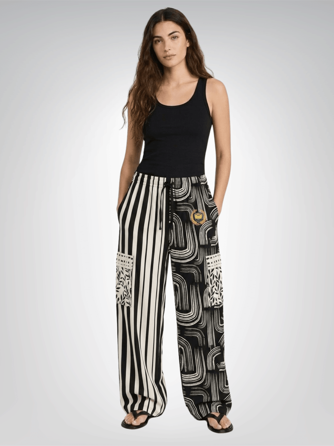 Ebony and Ivory Striped Geo Cargo Pants