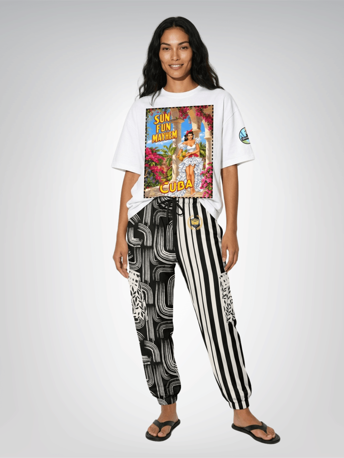 Ebony and Ivory Striped Geo Eco-Poly Cargo Joggers