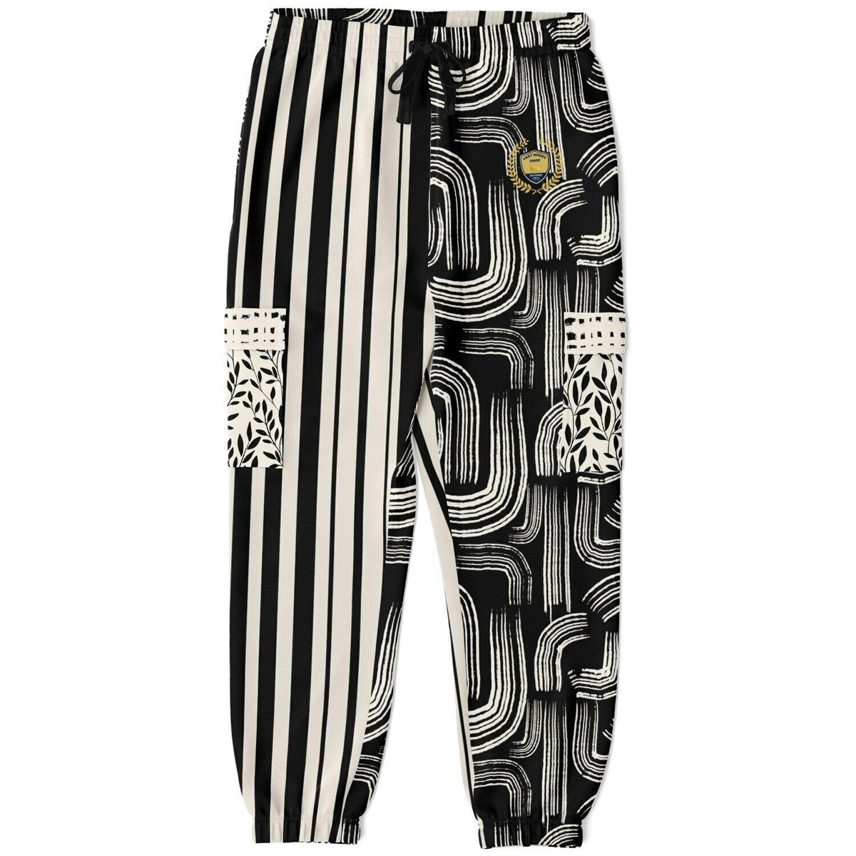 Ebony and Ivory Striped Geo Eco-Poly Cargo Joggers