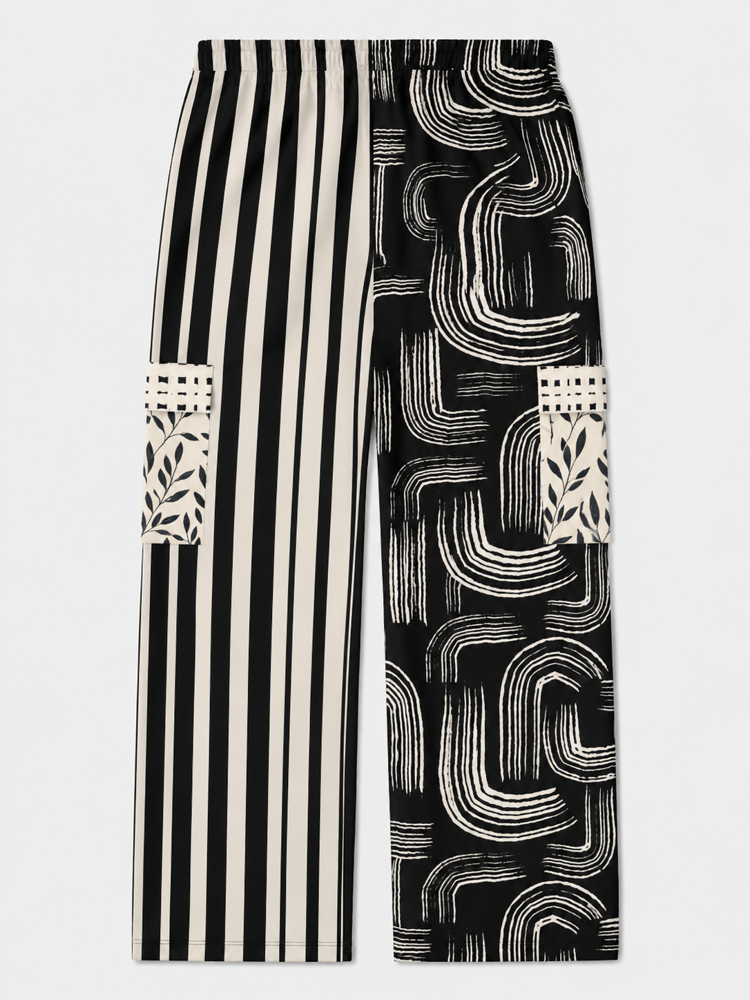 Ebony and Ivory Striped Geo Cargo Pants