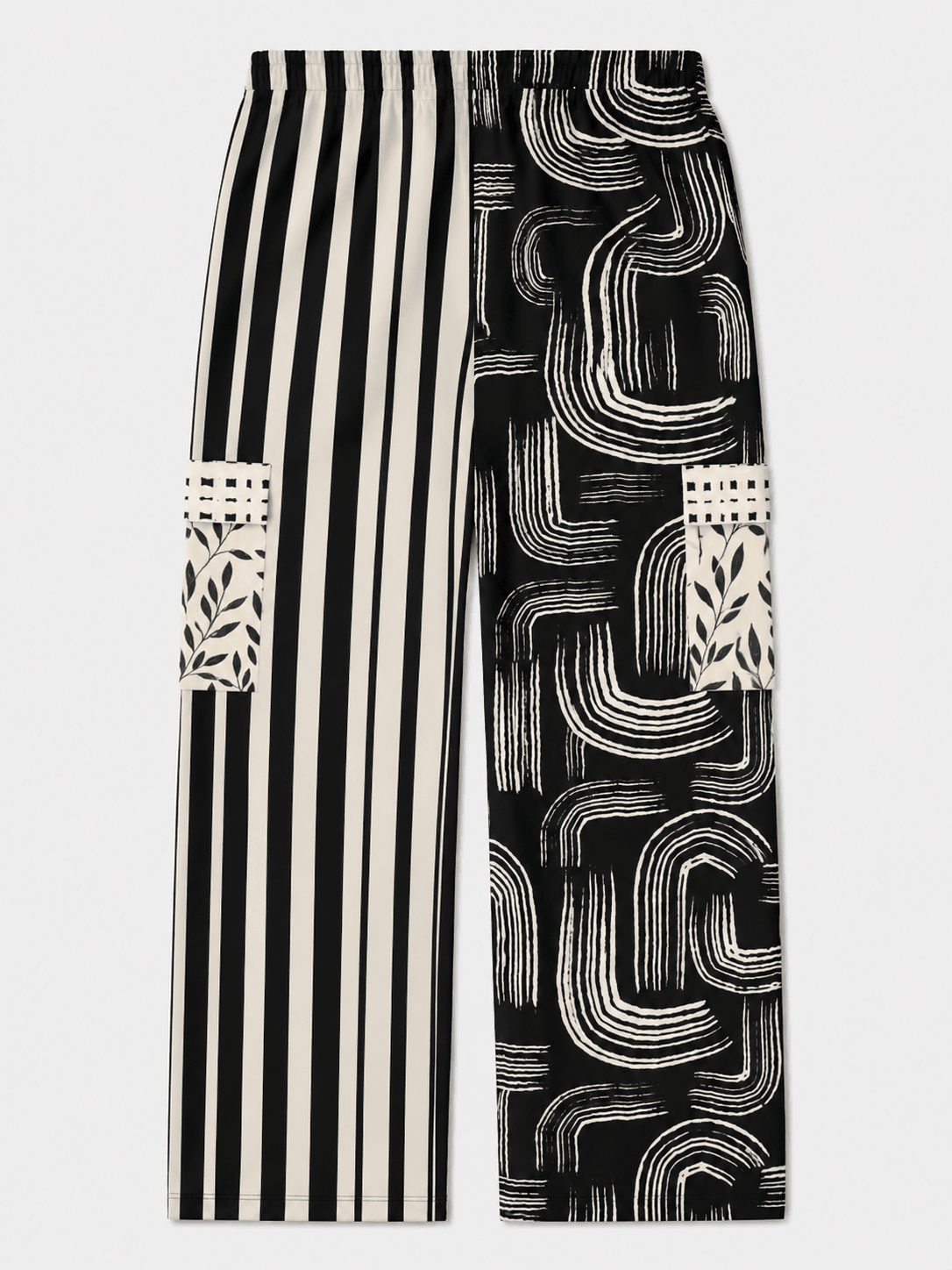 Ebony and Ivory Striped Geo Cargo Pants