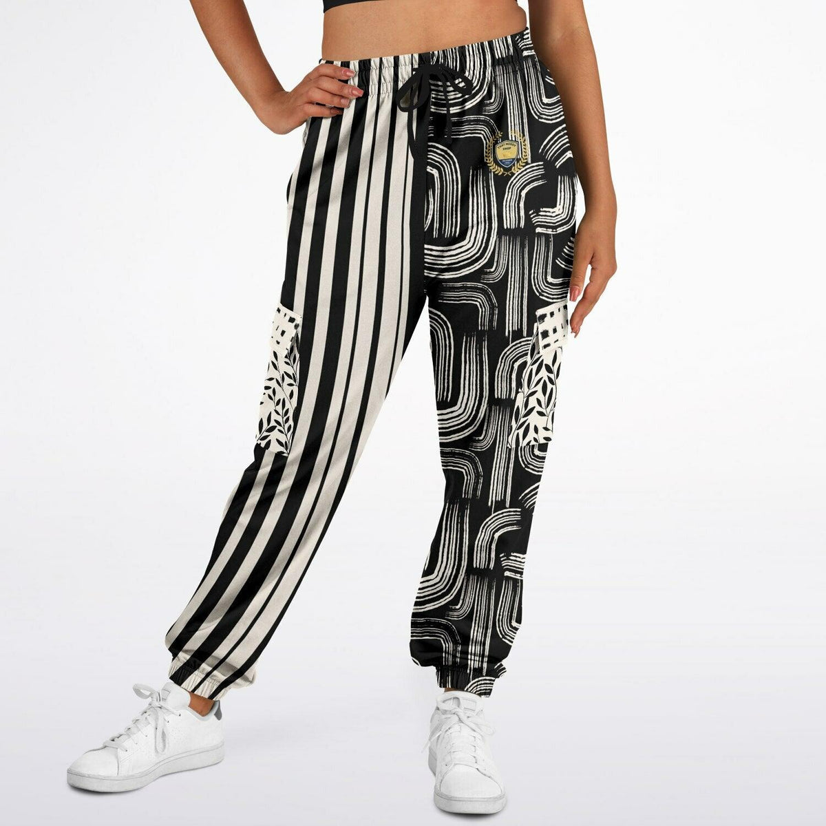 Ebony and Ivory Striped Geo Eco-Poly Cargo Joggers