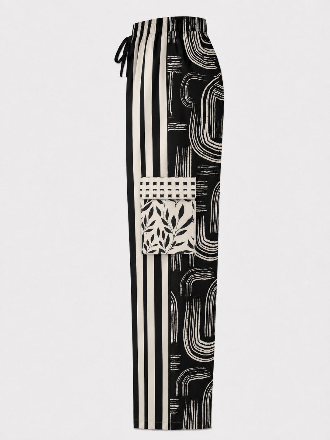 Ebony and Ivory Striped Geo Cargo Pants
