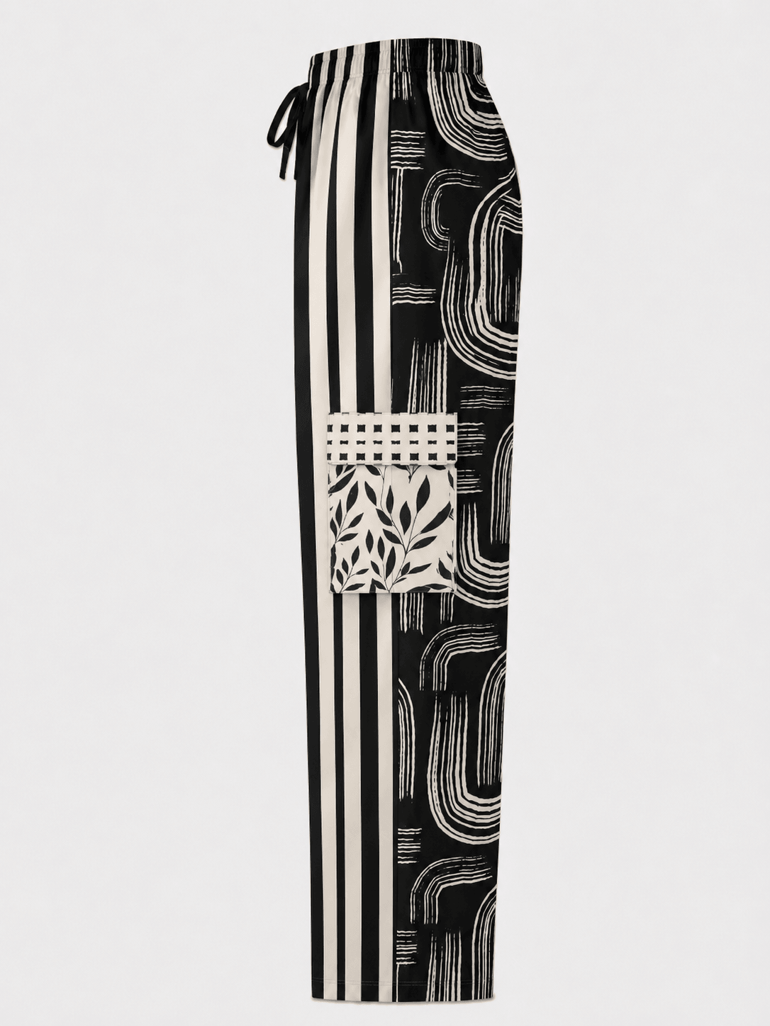 Ebony and Ivory Striped Geo Cargo Pants