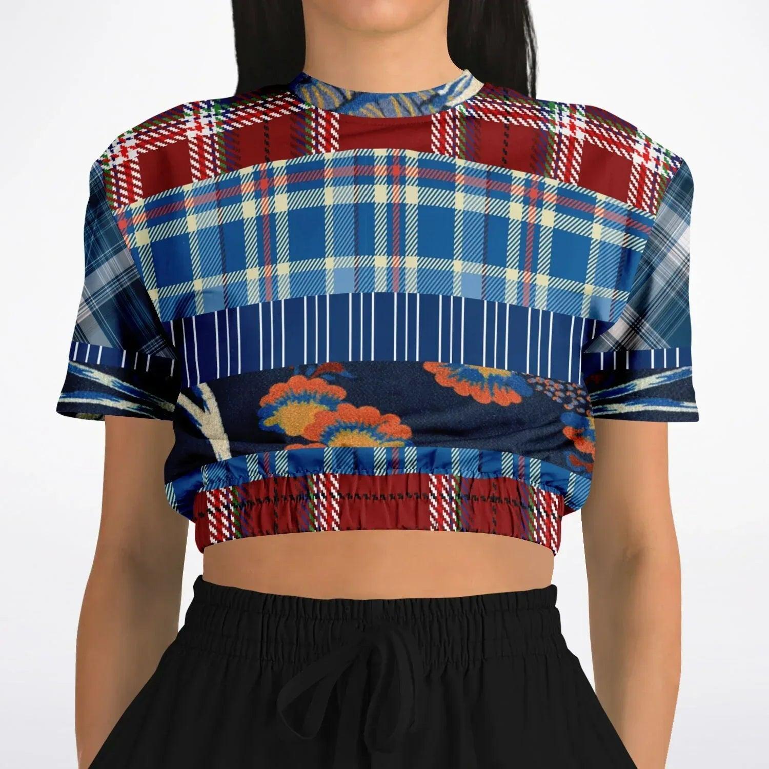 Andromeda Blue Plaid Cropped Sweater Pullover