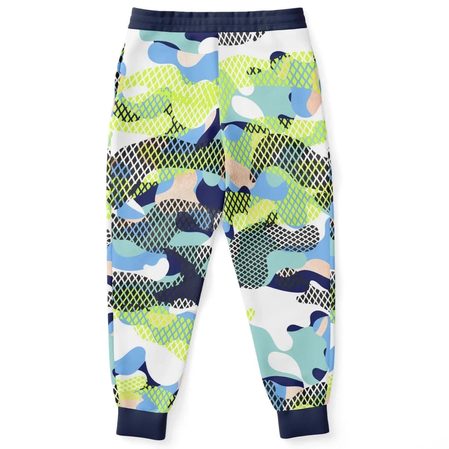 Blue and Lime Eco-Poly Camo Joggers
