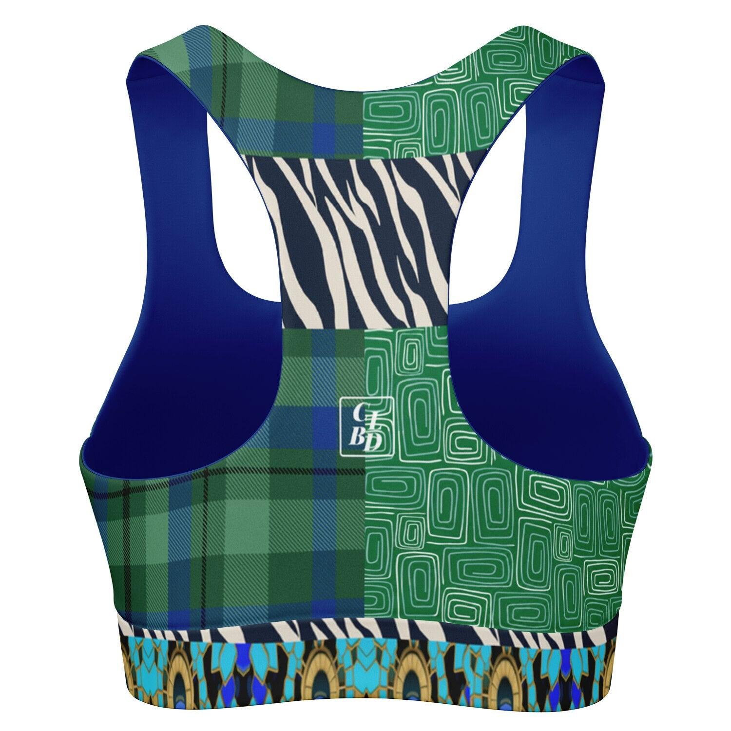 Electric Garden Maze Geometric Plaid Padded Sports Bra