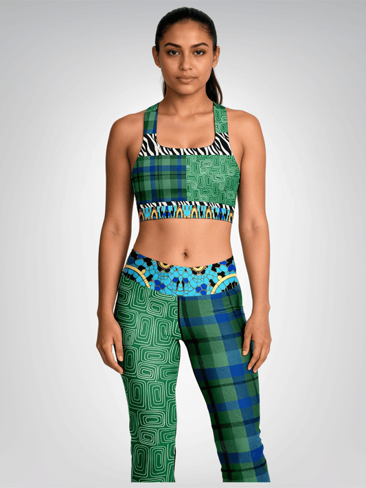 Electric Garden Maze Geometric Plaid Padded Sports Bra