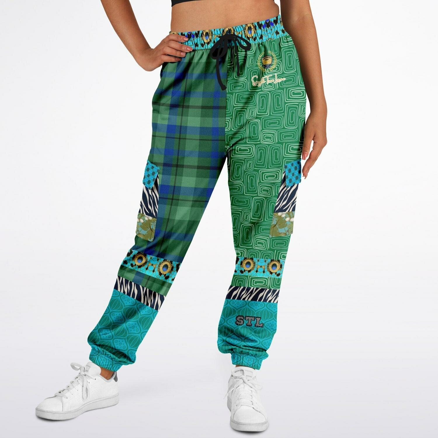 Electric Garden Maze Geometric Plaid Eco-Poly Cargo Joggers