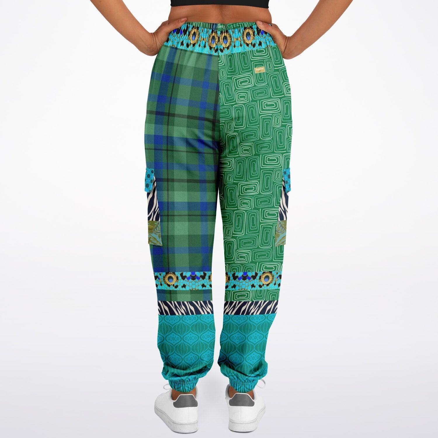 Electric Garden Maze Geometric Plaid Eco-Poly Cargo Joggers