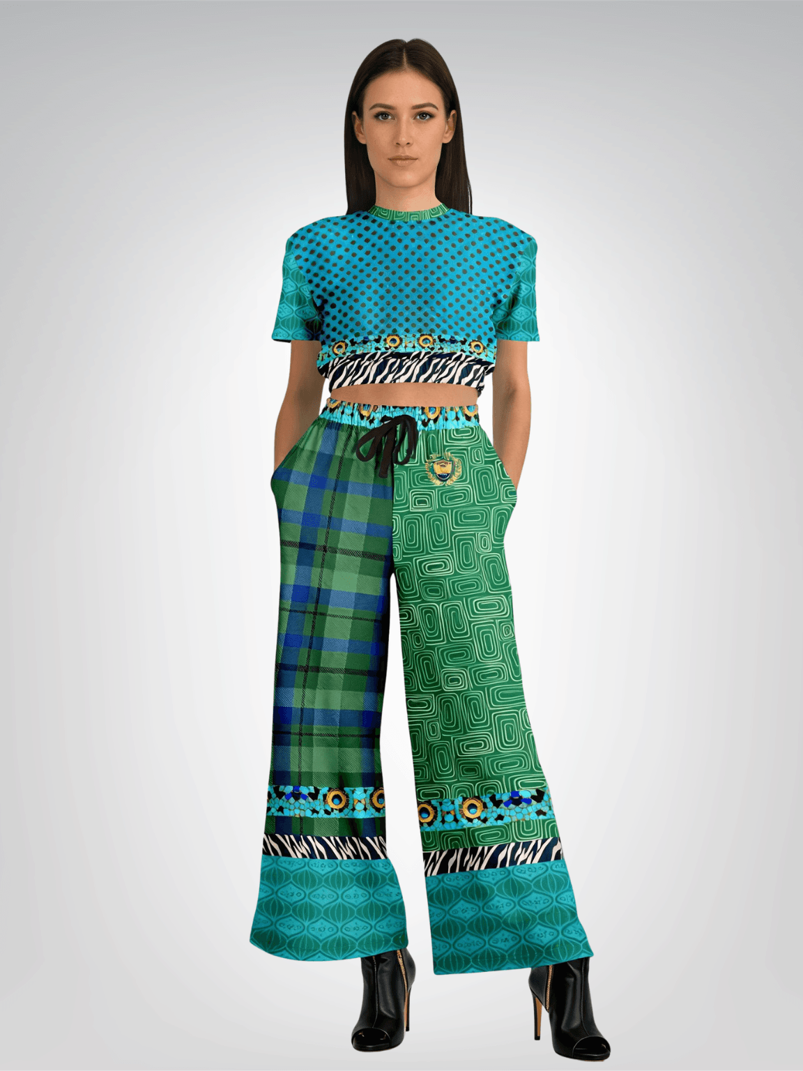 Electric Garden Maze in Wild Circles Eco-Poly Short Sleeve Cropped Pullover