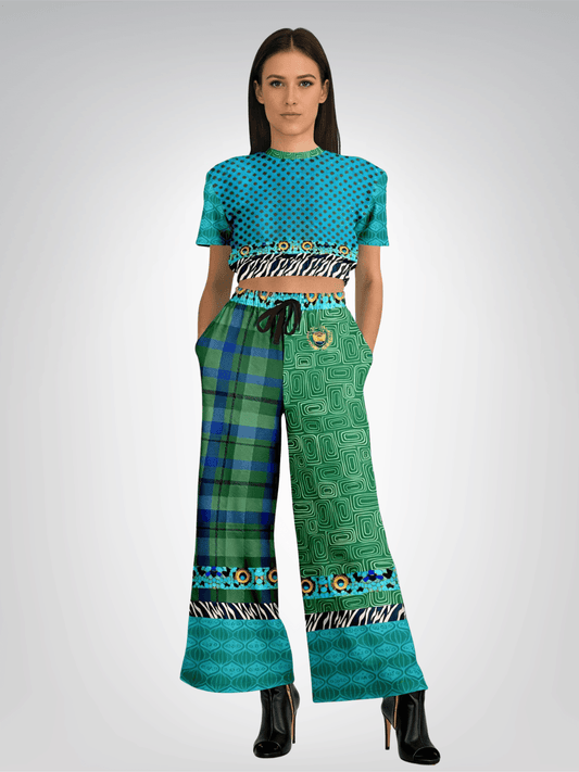 Electric Garden Maze Geometric Plaid Eco-Poly Wide Leg Pants