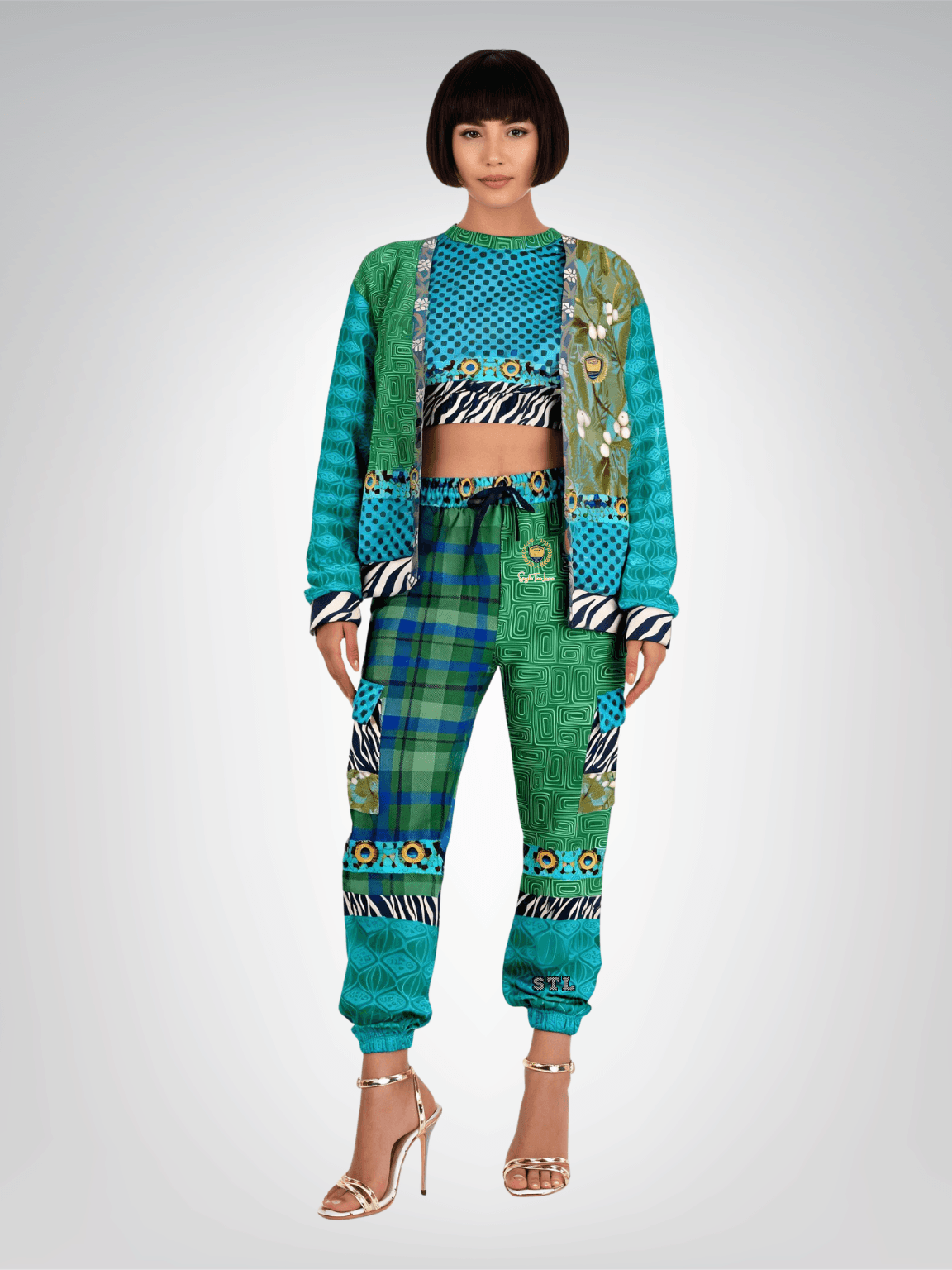 Electric Garden Maze Geometric Plaid Eco-Poly Cargo Joggers