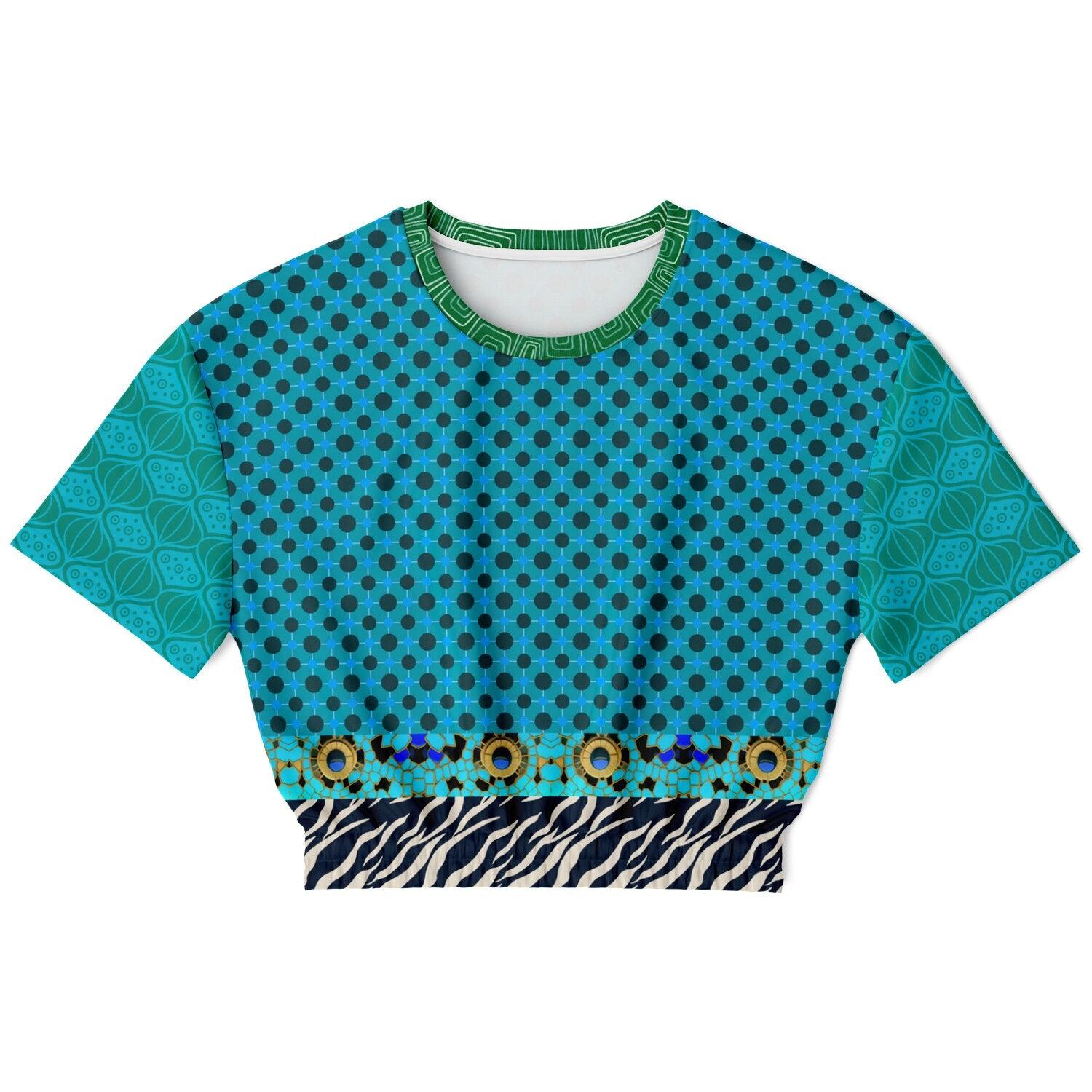 Electric Garden Maze in Wild Circles Eco-Poly Short Sleeve Cropped Pullover