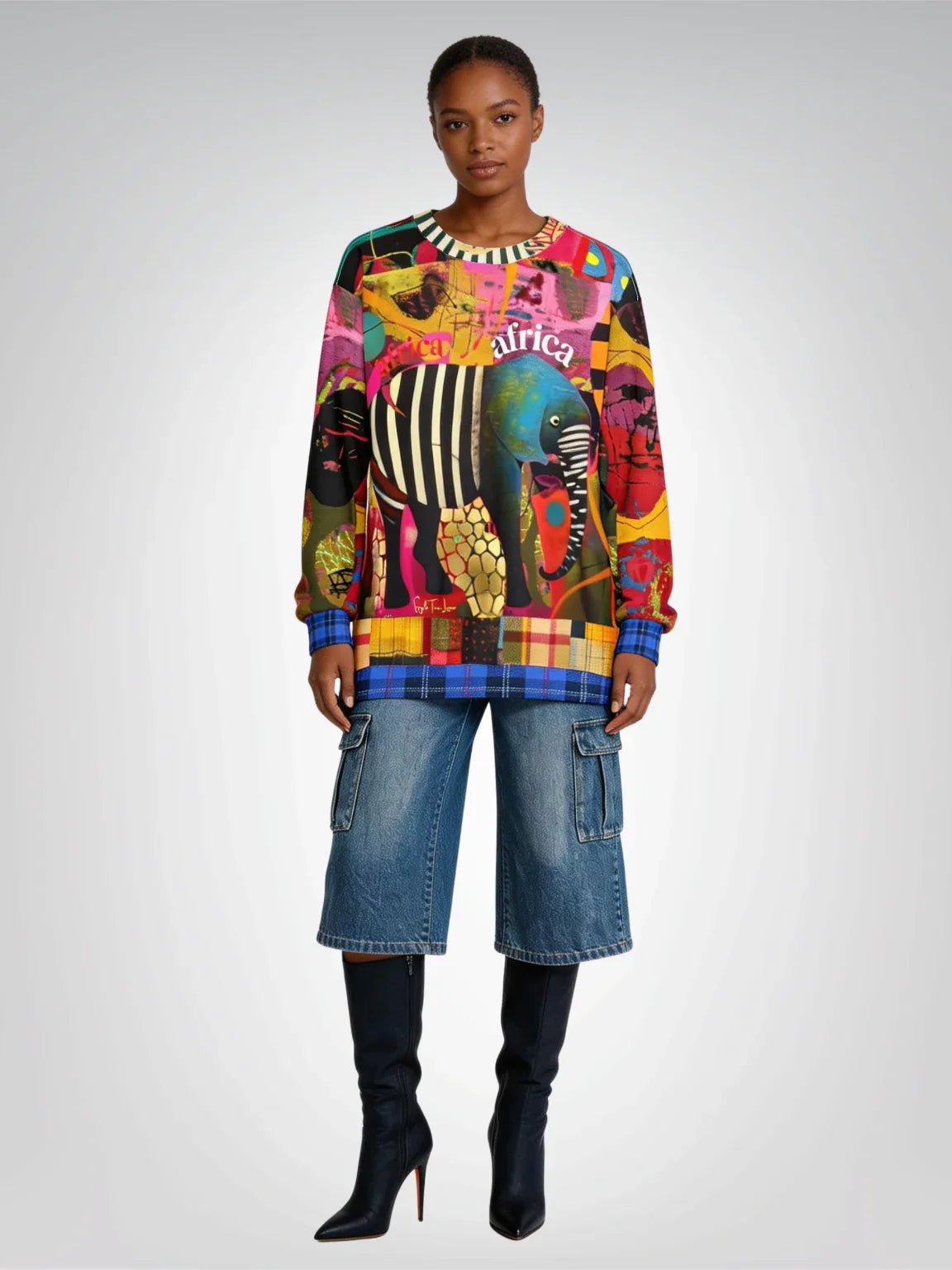 Elephant in Abstract Zebra Patchwork - Straight Outta Africa Collection - Unisex Sweatshirt (Gold Label)