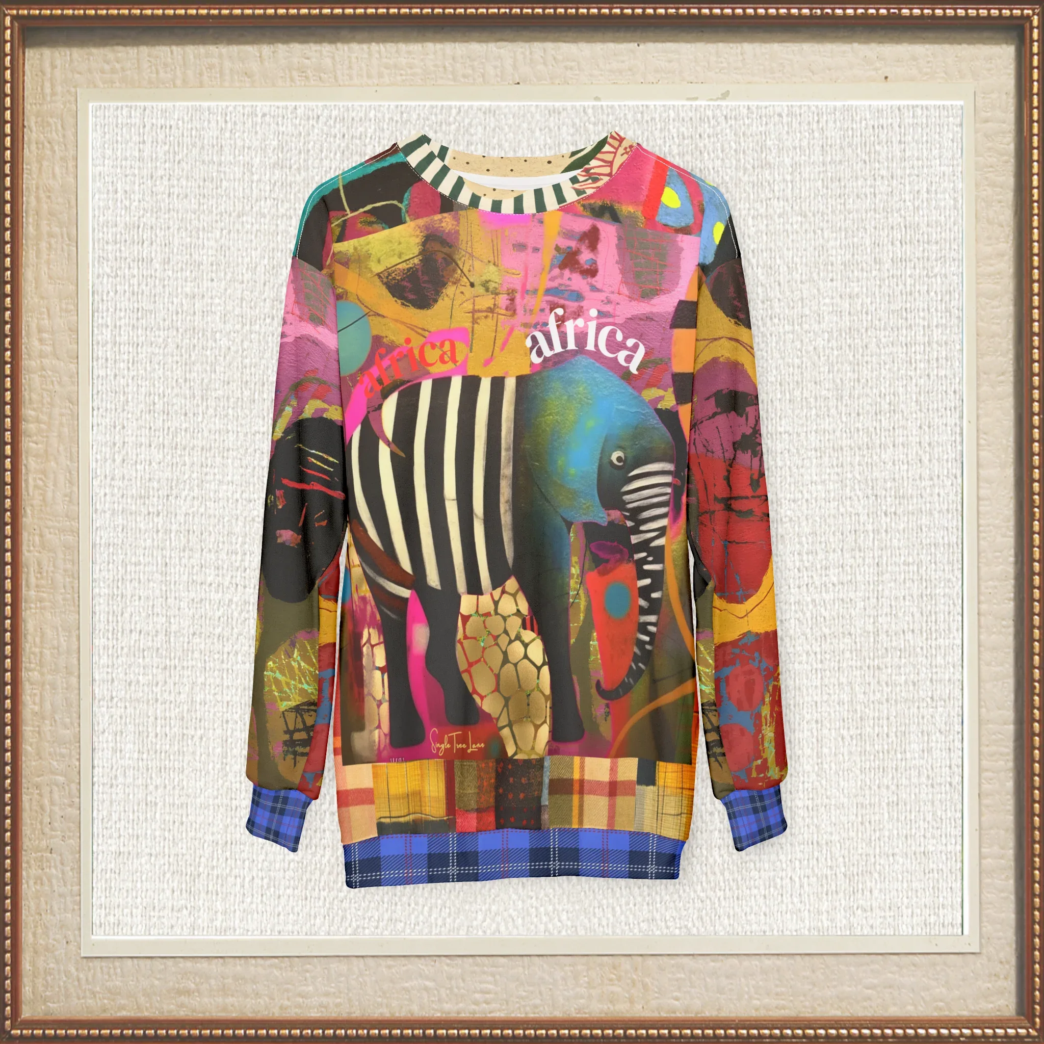 Elephant in Abstract Zebra Patchwork - Straight Outta Africa Collection - Unisex Sweatshirt (Gold Label)