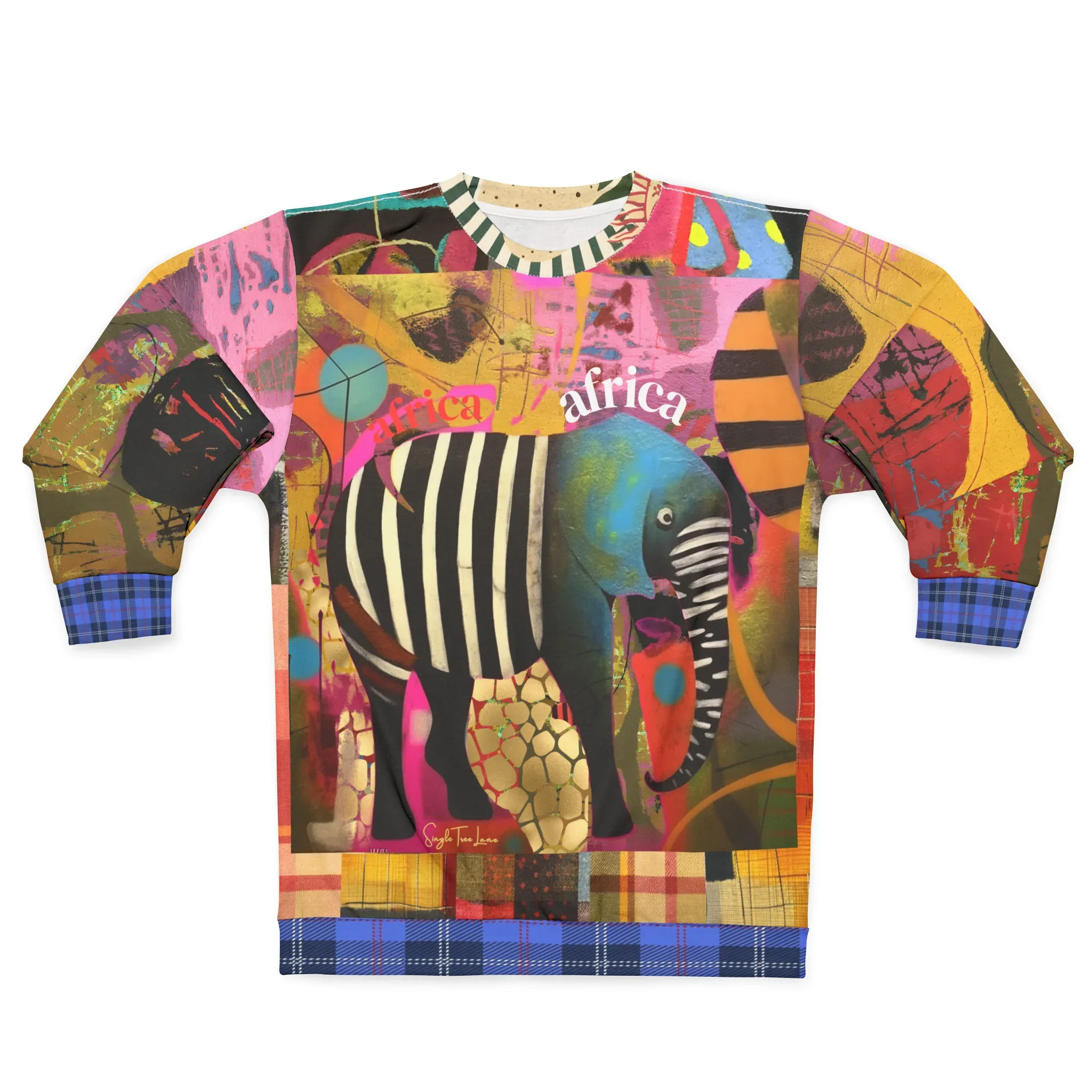 Elephant in Abstract Zebra Patchwork - Straight Outta Africa Collection - Unisex Sweatshirt (Gold Label)