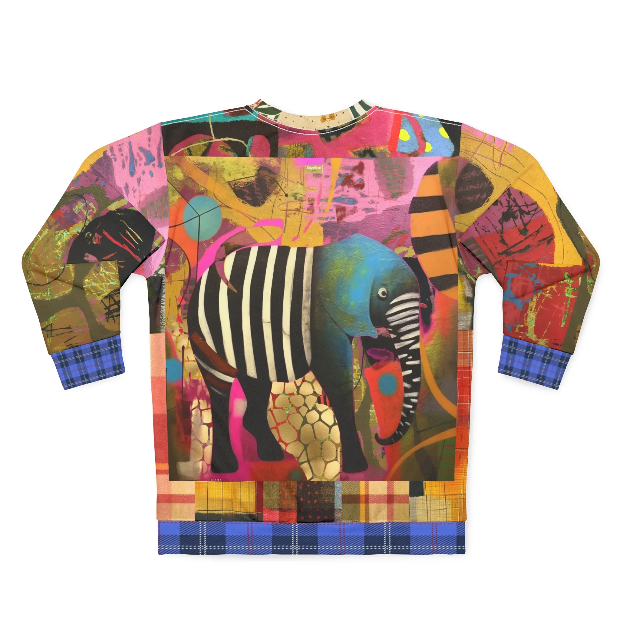Elephant in Abstract Zebra Patchwork - Straight Outta Africa Collection - Unisex Sweatshirt (Gold Label)