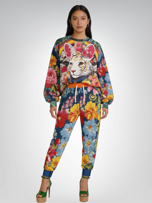 Emperor Cat in Rose Floral Eco-Poly Unisex Joggers