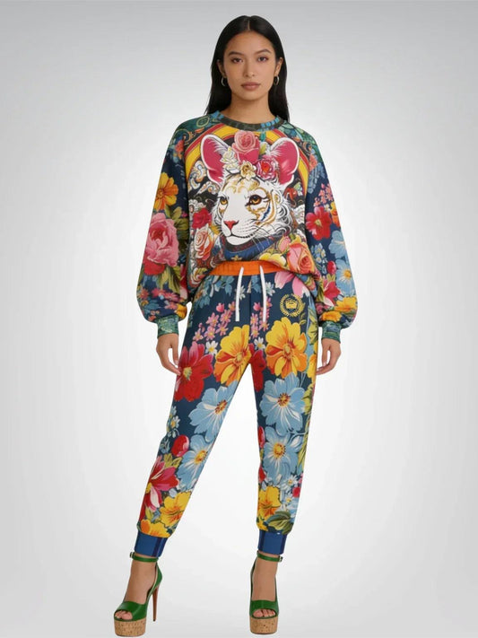 Emperor Cat in Rose Floral Eco-Poly Unisex Joggers