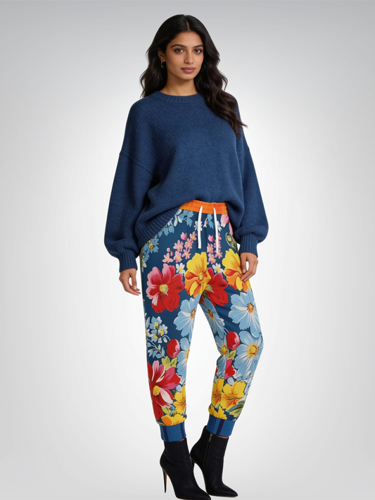 Emperor Cat in Rose Floral Eco-Poly Unisex Joggers