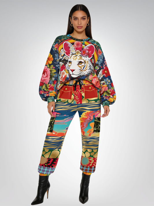Emperor Cat in Rose Floral Unisex Sweatshirt (Gold Label)
