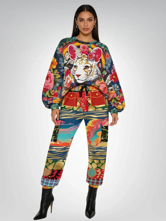 Emperor Cat in Rose Floral Unisex Sweatshirt (Gold Label)
