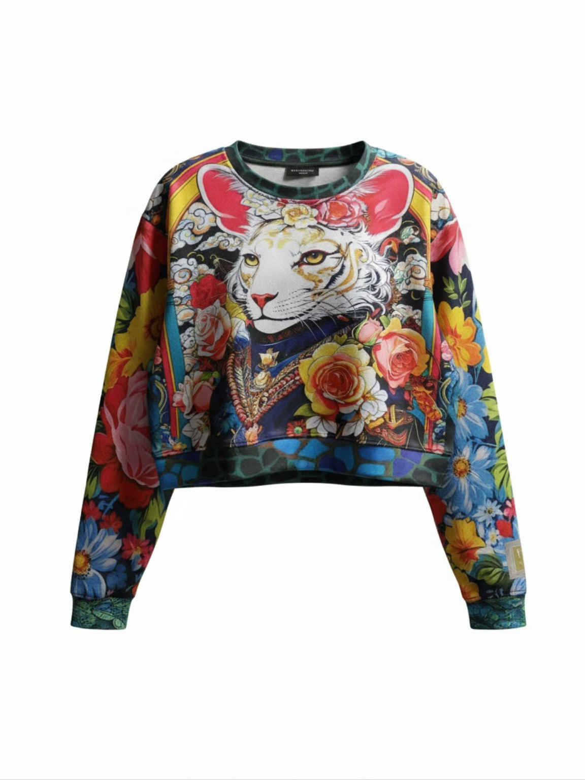 Emperor Cat in Rose Floral Cropped Sweatshirt (Gold Label)