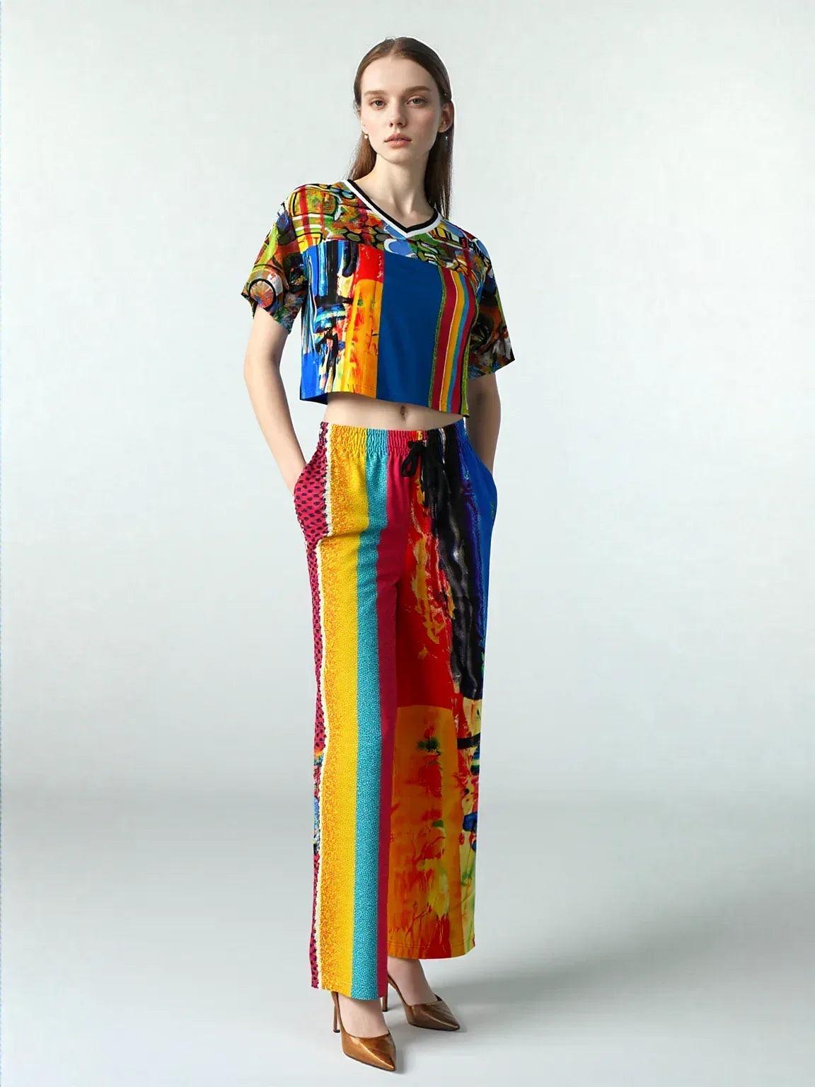 Esplanade Abstract and Colorblock Striped Eco-Poly Wide Leg Pants