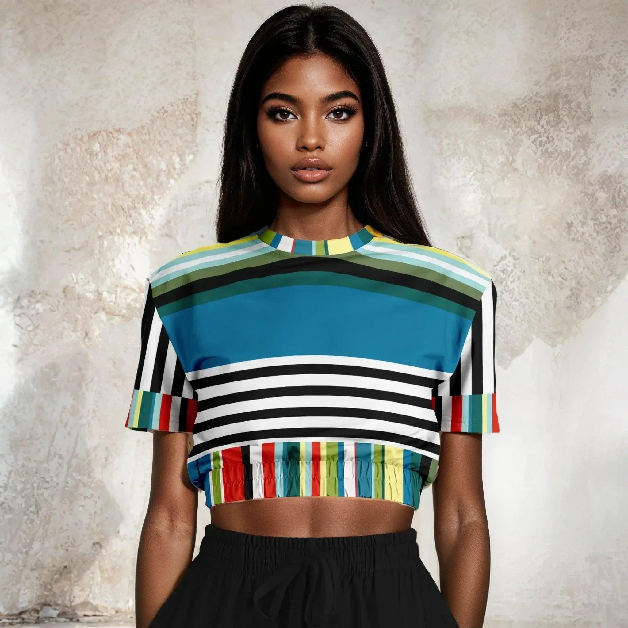 Everglades Jailhouse Stripe Eco-Poly Short Sleeve Cropped Pullover