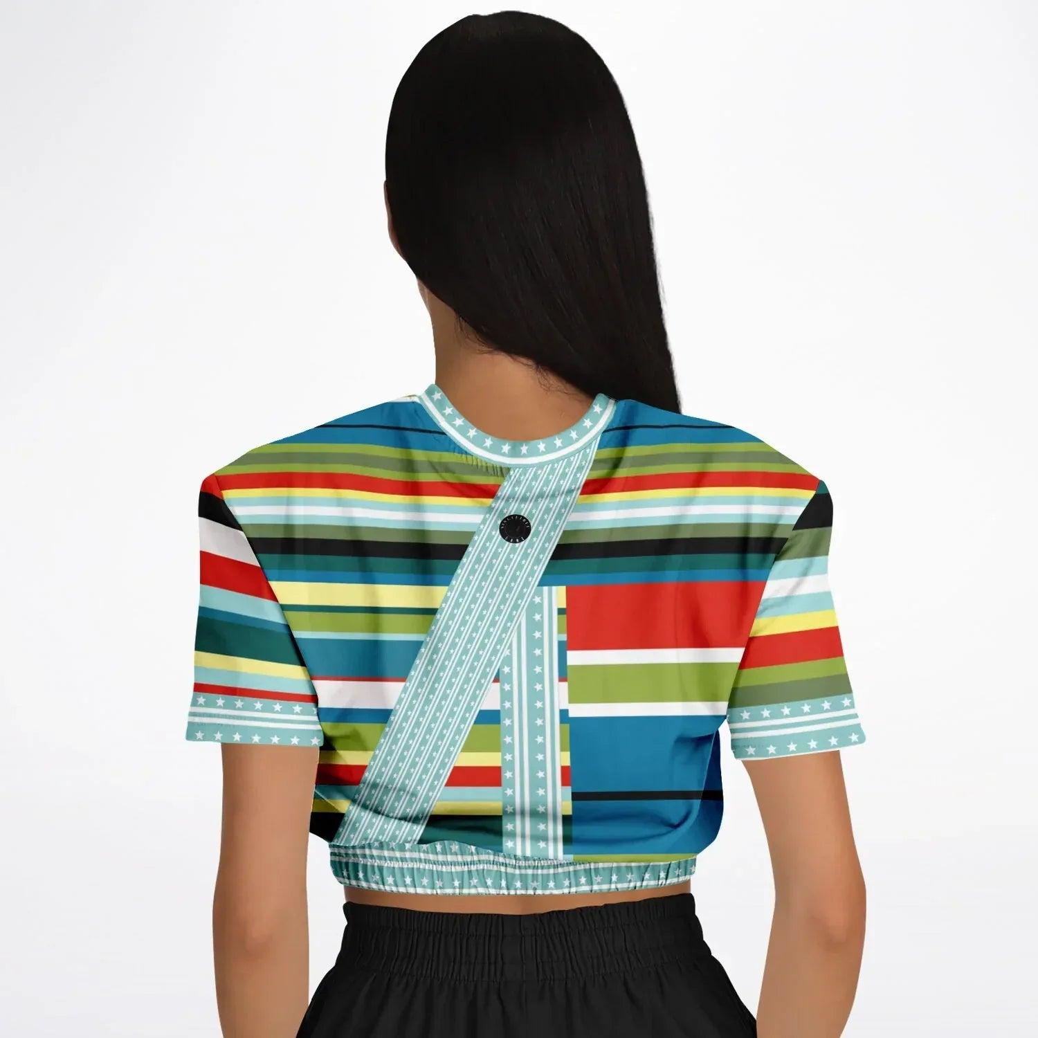 Everglades Rainbow Stripe Redirected Eco-Poly Short Sleeve Cropped Pullover