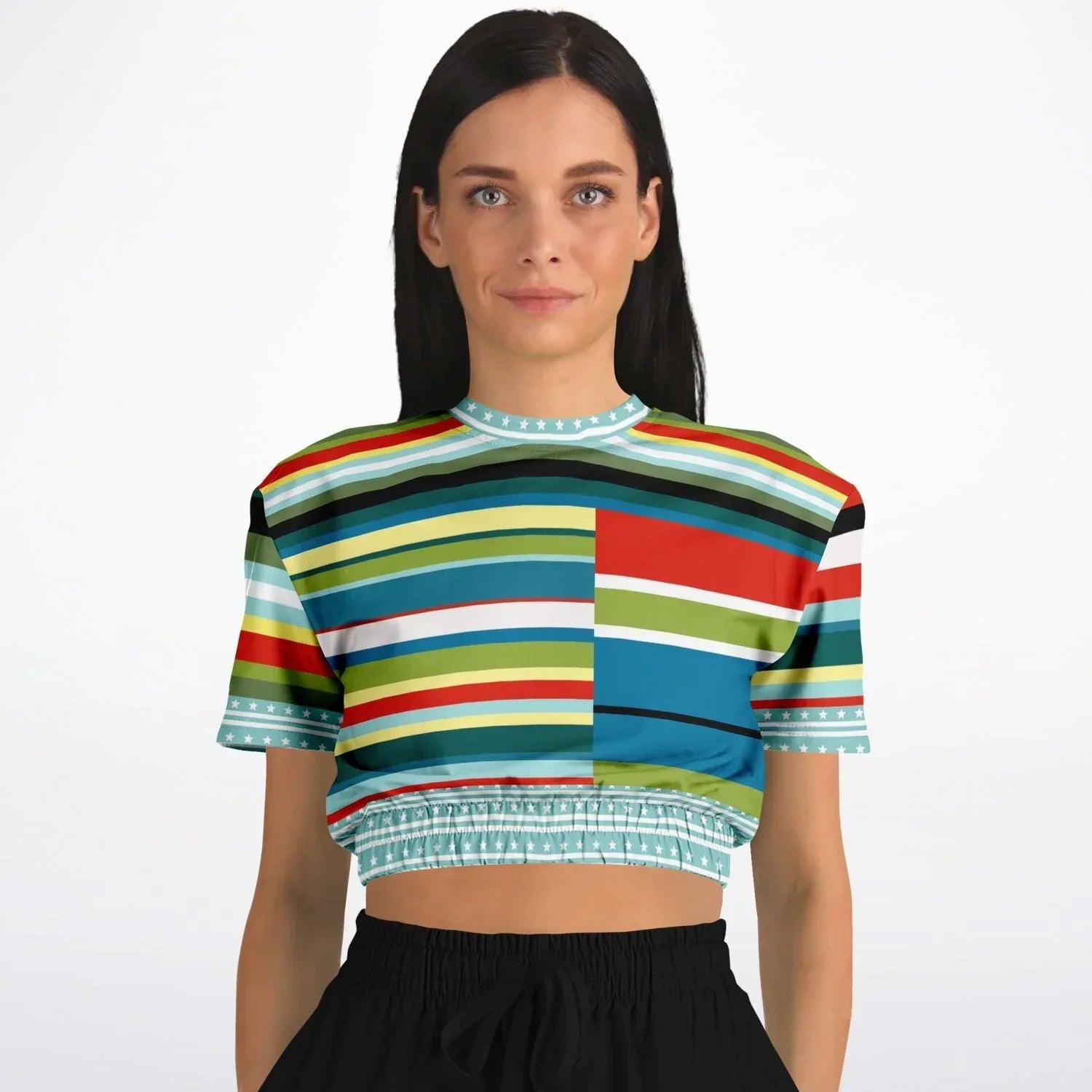 Everglades Rainbow Stripe Eco-Poly Short Sleeve Cropped Pullover