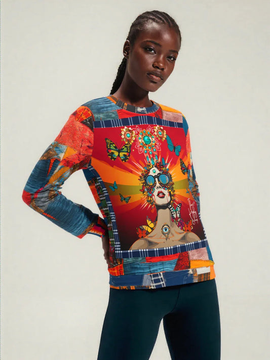 Everything Looks Perfect Denim Patchwork Print Unisex Sweatshirt (Gold Label)